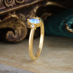 Unique Marquise Cut Natural Moonstone Stacking Wedding Band