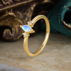 Unique Marquise Cut Natural Moonstone Stacking Wedding Band