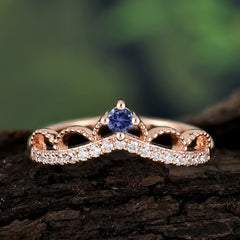 Princess Queen Crown Tiara Ring Unique Tanzanite Band Ring