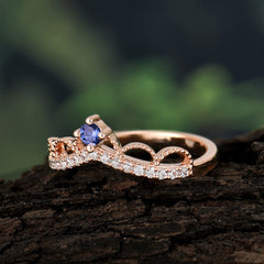 Princess Queen Crown Tiara Ring Unique Tanzanite Band Ring