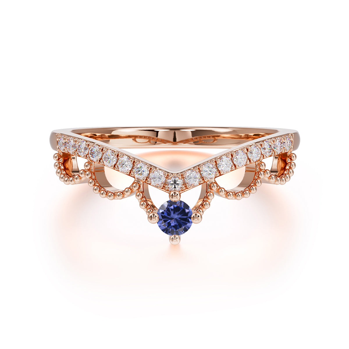 Princess Queen Crown Tiara Ring Unique Tanzanite Band Ring