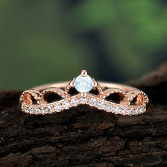 Princess Queen Crown Tiara Ring Unique Moonstone Band Ring
