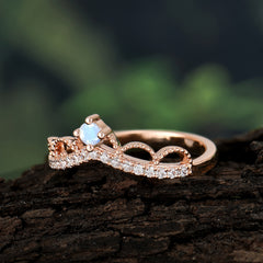 Princess Queen Crown Tiara Ring Unique Moonstone Band Ring