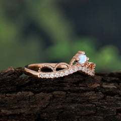 Princess Queen Crown Tiara Ring Unique Moonstone Band Ring