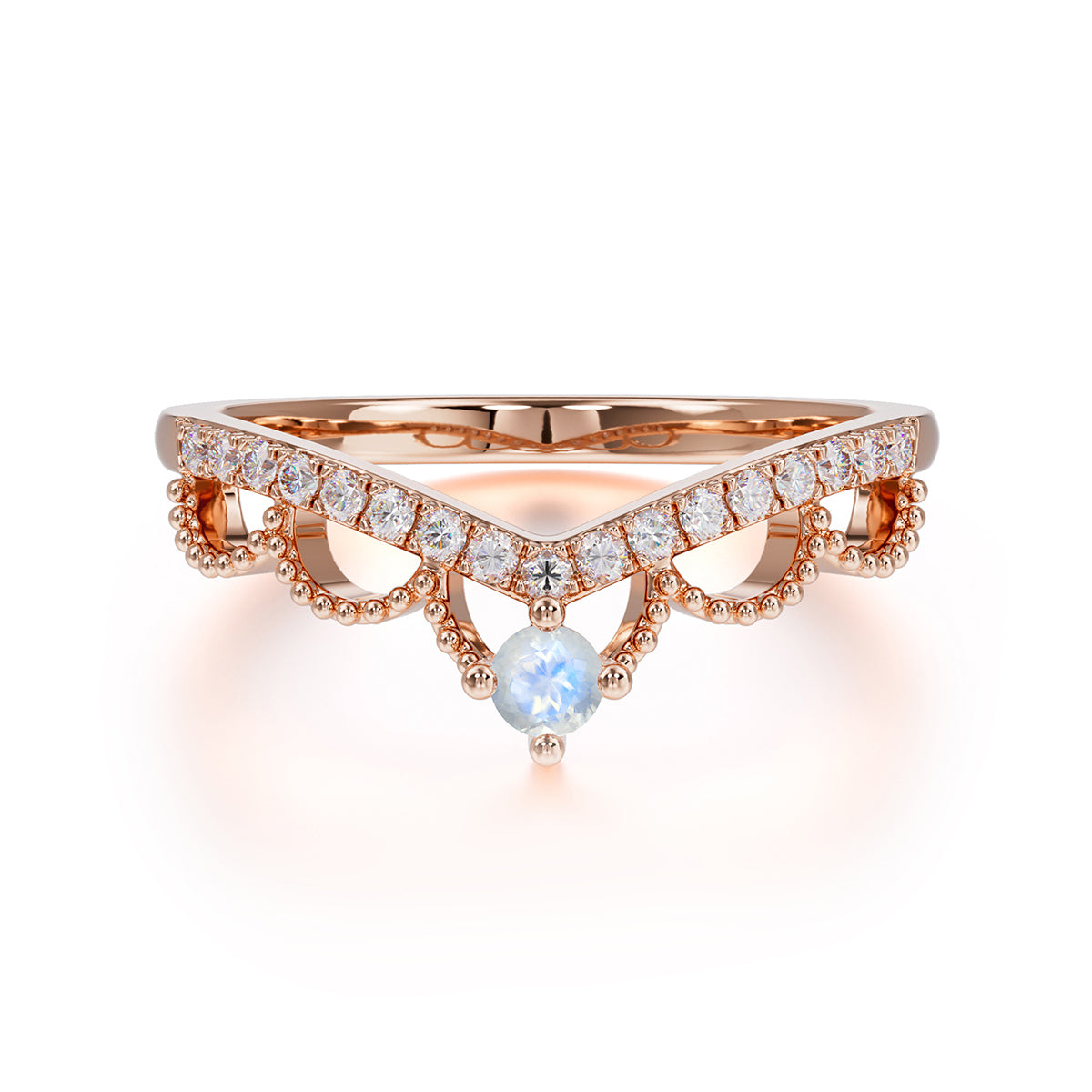 Princess Queen Crown Tiara Ring Unique Moonstone Band Ring