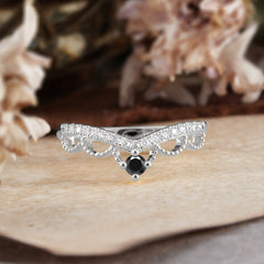 Princess Queen Crown Tiara Ring Unique Black Onyx Band Ring