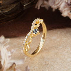 Princess Queen Crown Tiara Ring Unique Black Rutilated Quartz Band Ring