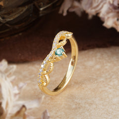 Princess Queen Crown Tiara Ring Unique Moss Agate Band Ring