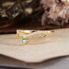 Princess Queen Crown Tiara Ring Unique Moss Agate Band Ring