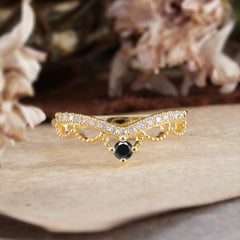 Princess Queen Crown Tiara Ring Unique Black Onyx Band Ring