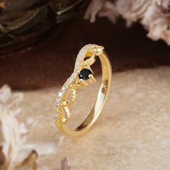 Princess Queen Crown Tiara Ring Unique Black Onyx Band Ring