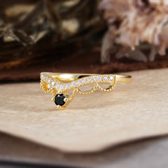 Princess Queen Crown Tiara Ring Unique Black Onyx Band Ring