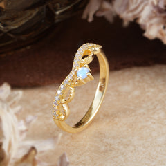 Princess Queen Crown Tiara Ring Unique Natural Moonstone Band Ring