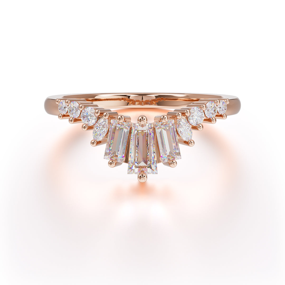 Baguette Cut Moissanite Half Eternity Curved Wedding Band Stacking Ring