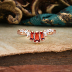 Baguette Cut Garnet Half Eternity Curved Wedding Band Stacking Ring