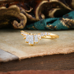 Baguette Cut Moissanite Half Eternity Curved Wedding Band Stacking Ring