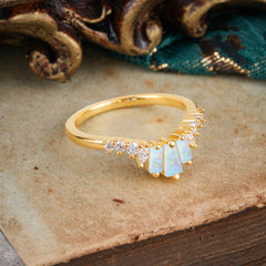 Baguette Cut Opal Half Eternity Curved Wedding Band Stacking Ring