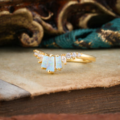 Baguette Cut Opal Half Eternity Curved Wedding Band Stacking Ring