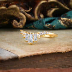 Baguette Cut Lab Diamond Half Eternity Curved Wedding Band Stacking Ring