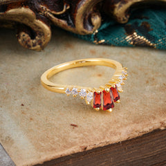 Baguette Cut Garnet Half Eternity Curved Wedding Band Stacking Ring