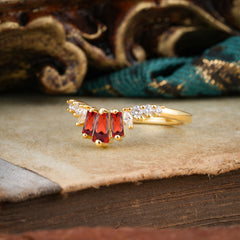 Baguette Cut Garnet Half Eternity Curved Wedding Band Stacking Ring