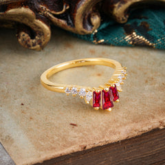 Baguette Cut Ruby Half Eternity Curved Wedding Band Stacking Ring
