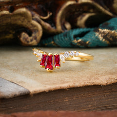 Baguette Cut Ruby Half Eternity Curved Wedding Band Stacking Ring
