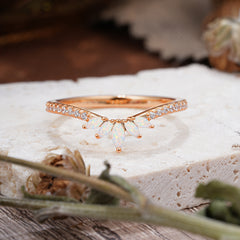 Marquise Cut Tiara Opal Curved Wedding Band Stacking Ring