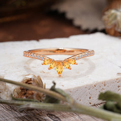 Marquise Cut Tiara Citrine Curved Wedding Band Stacking Ring