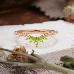 Marquise Cut Tiara Peridot Curved Wedding Band Stacking Ring