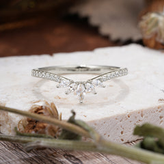 Marquise Cut Tiara Moissanite Curved Wedding Band Stacking Ring