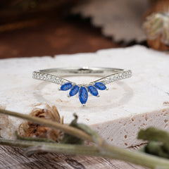 Marquise Cut Tiara Sapphire Curved Wedding Band Stacking Ring