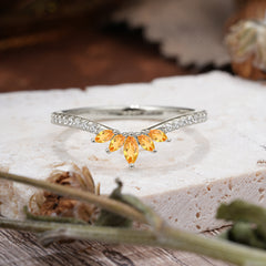 Marquise Cut Tiara Citrine Curved Wedding Band Stacking Ring