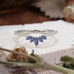 Marquise Cut Tiara Tanzanite Curved Wedding Band Stacking Ring