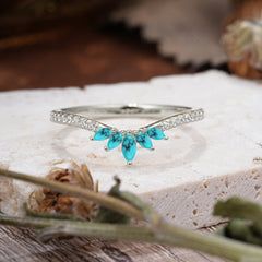 Marquise Cut Tiara Turquoise Curved Wedding Band Stacking Ring