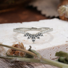 Marquise Cut Tiara Black Rutilated Quartz Curved Wedding Band Stacking Ring