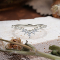 Marquise Cut Tiara Lab Diamond Curved Wedding Band Stacking Ring