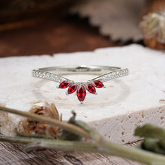Marquise Cut Tiara Ruby Curved Wedding Band Stacking Ring
