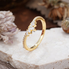Marquise Cut Tiara Moissanite Curved Wedding Band Stacking Ring