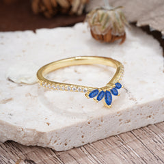 Marquise Cut Tiara Sapphire Curved Wedding Band Stacking Ring