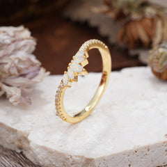 Marquise Cut Tiara Opal Curved Wedding Band Stacking Ring