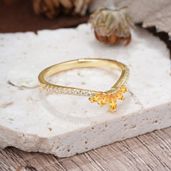 Marquise Cut Tiara Citrine Curved Wedding Band Stacking Ring