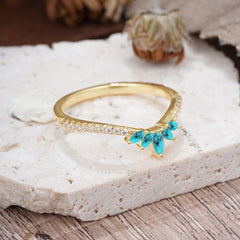 Marquise Cut Tiara Turquoise Curved Wedding Band Stacking Ring