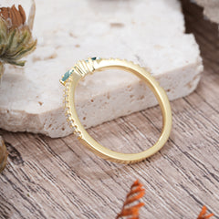 Marquise Cut Tiara Natural Moss Agate Curved Wedding Band Stacking Ring