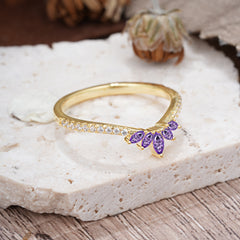 Marquise Cut Tiara Amethyst Curved Wedding Band Stacking Ring