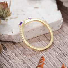 Marquise Cut Tiara Amethyst Curved Wedding Band Stacking Ring