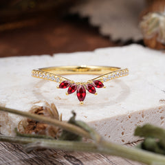 Marquise Cut Tiara Ruby Curved Wedding Band Stacking Ring