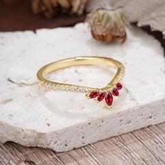 Marquise Cut Tiara Ruby Curved Wedding Band Stacking Ring