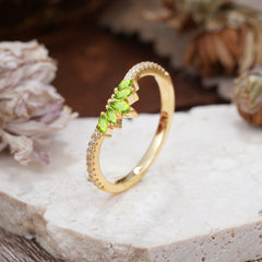 Marquise Cut Tiara Peridot Curved Wedding Band Stacking Ring