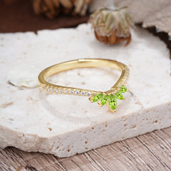 Marquise Cut Tiara Peridot Curved Wedding Band Stacking Ring